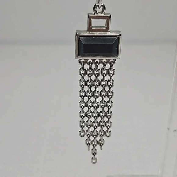 Lia Sophia Statement Earrings with Gray Rectangle & Silver Chain Link Dangles - Picture 8 of 13